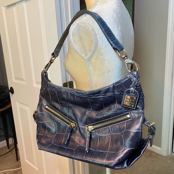 Vintage Y2K Dooney & Bourke Croc Embossed Leather Hobo Bag - Picture 3 of 15